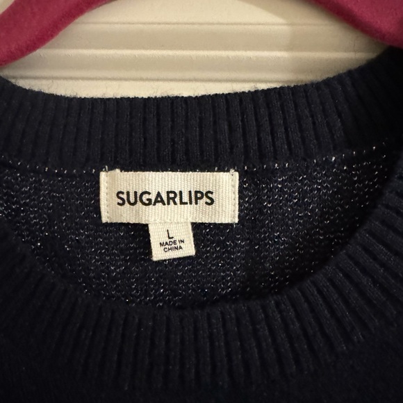 Sugarlips Navy Sweater with Silver Hearts - Picture 2 of 3